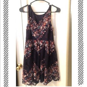 navy blue and flower lace dress